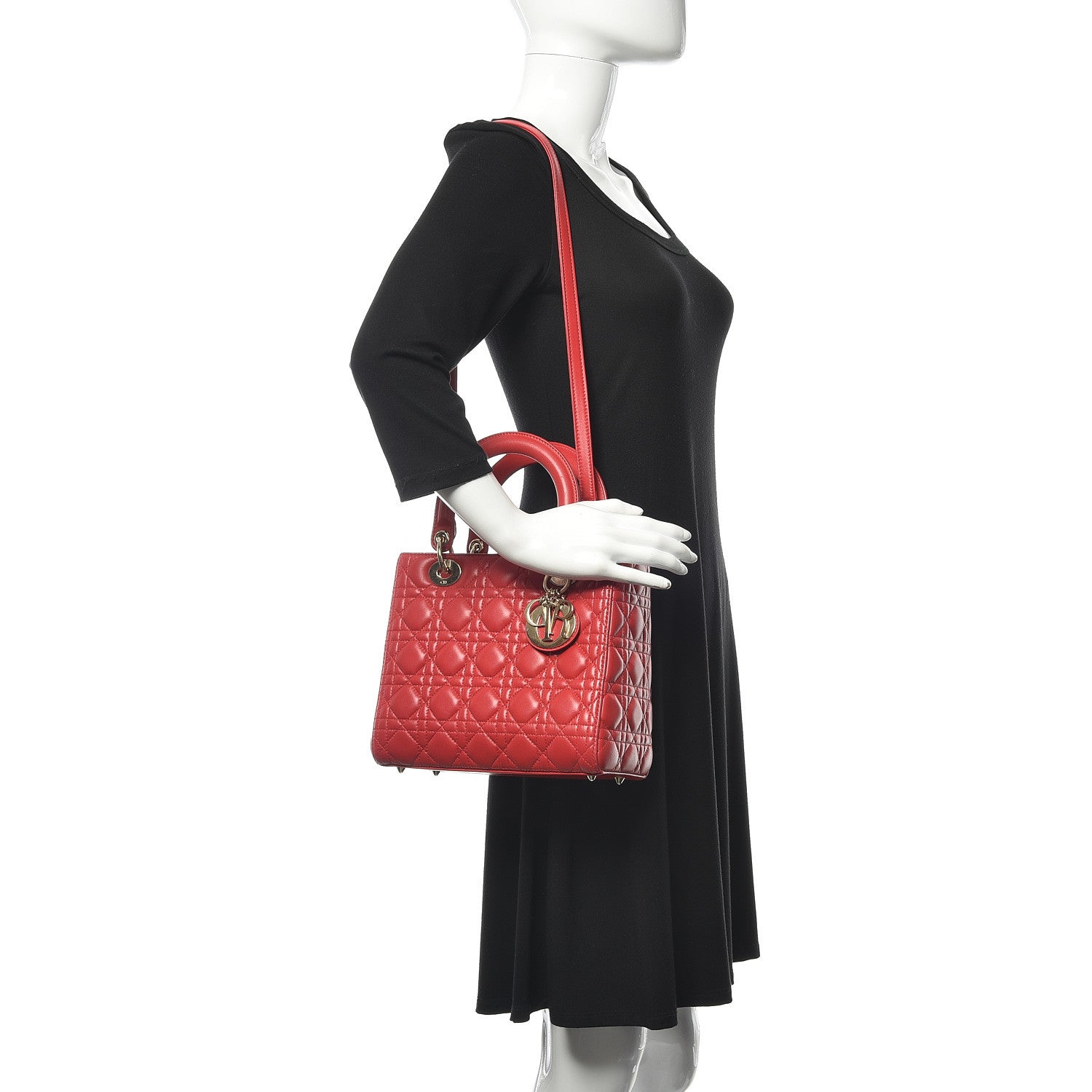 Christian Dior Lambskin Cannage Medium Lady Dior Red 2 of 8