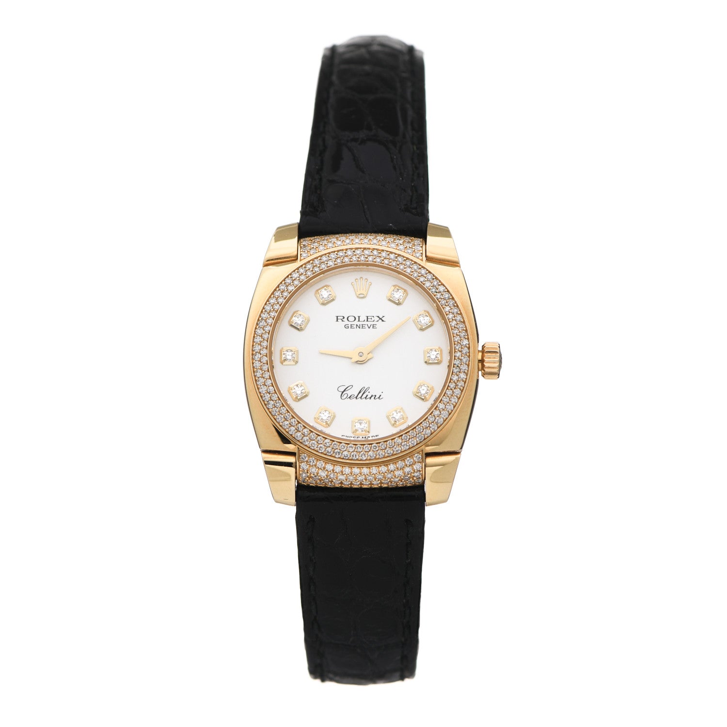 Rolex 18K Yellow Gold Alligator Diamond Bezel 26mm Cellini Quartz Watch White 6311 1 of 6