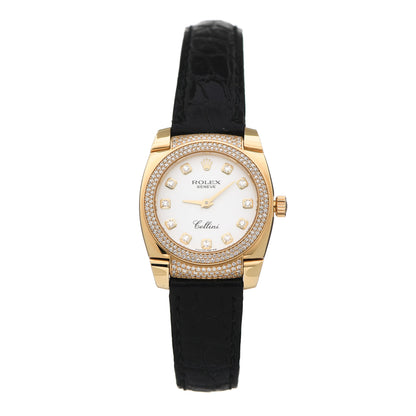 Rolex 18K Yellow Gold Alligator Diamond Bezel 26mm Cellini Quartz Watch White 6311 1 of 6