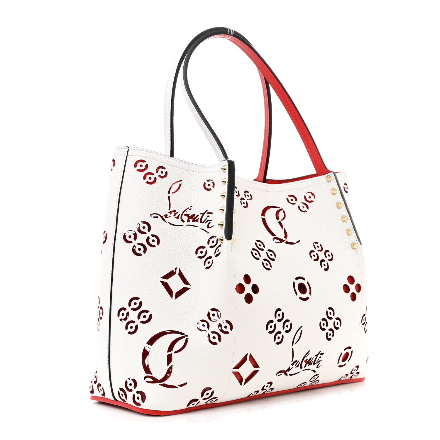 Christian Louboutin Calfskin Perforated Small Loubinthesky Cabarock Spikes Tote Snow 3 of 9