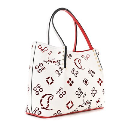 Christian Louboutin Calfskin Perforated Small Loubinthesky Cabarock Spikes Tote Snow 3 of 9