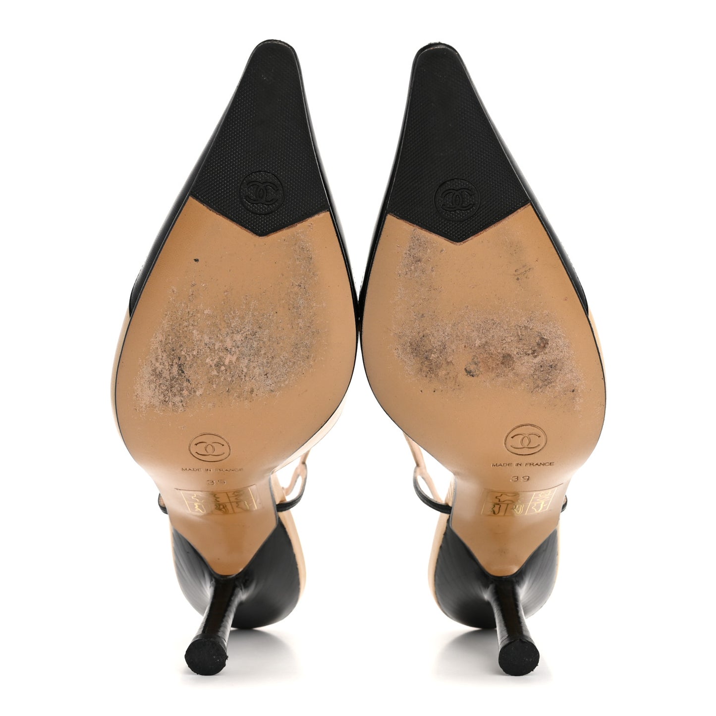 Lambskin Pointed Cap Toe CC Slingback Heels 39 Beige Black