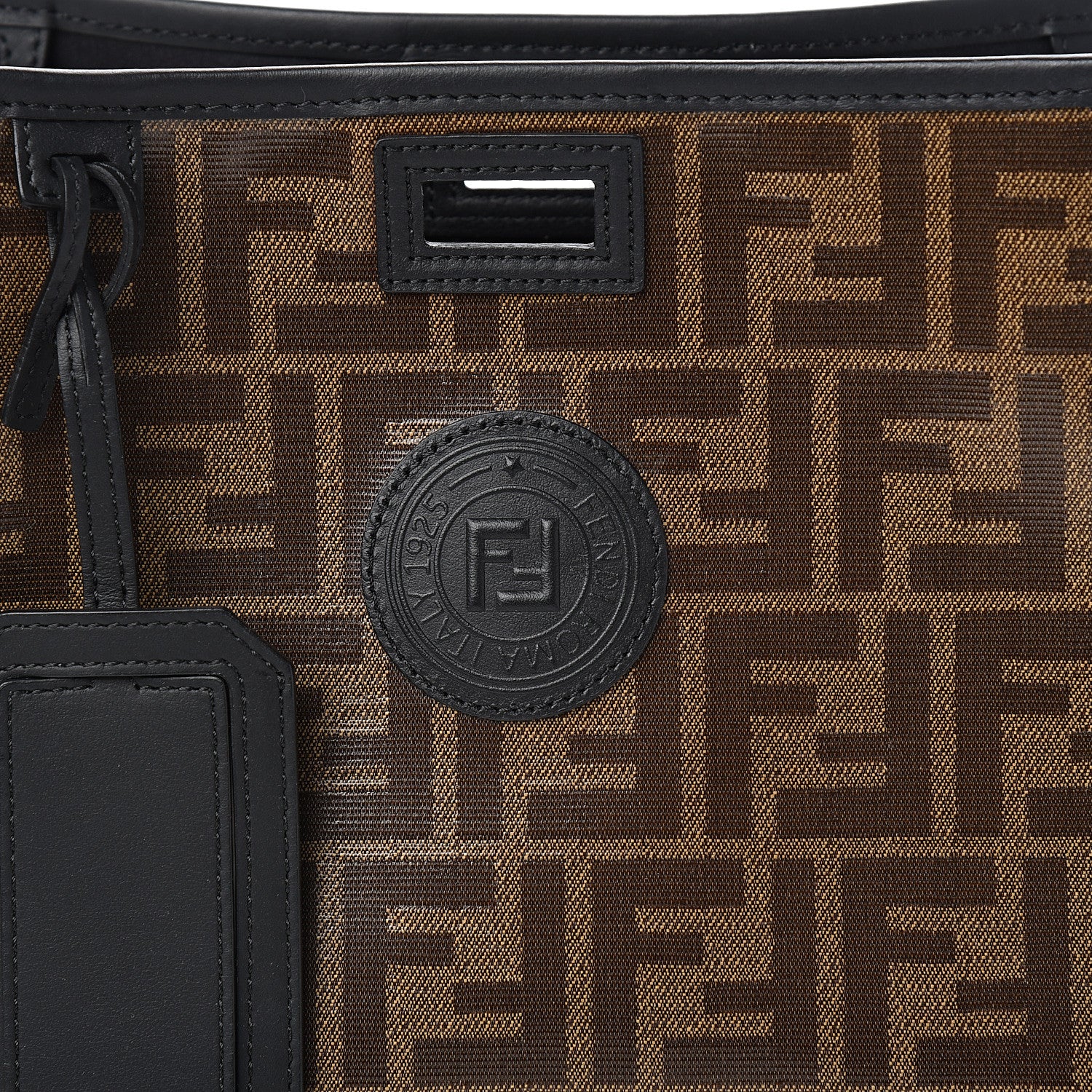 Fendi Glazed Fabric Vitello Century FF 1974 Stamp Patch Mini Peekaboo Defender Cover Mogano Panna Black 9 of 9