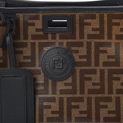Fendi Glazed Fabric Vitello Century FF 1974 Stamp Patch Mini Peekaboo Defender Cover Mogano Panna Black 9 of 9