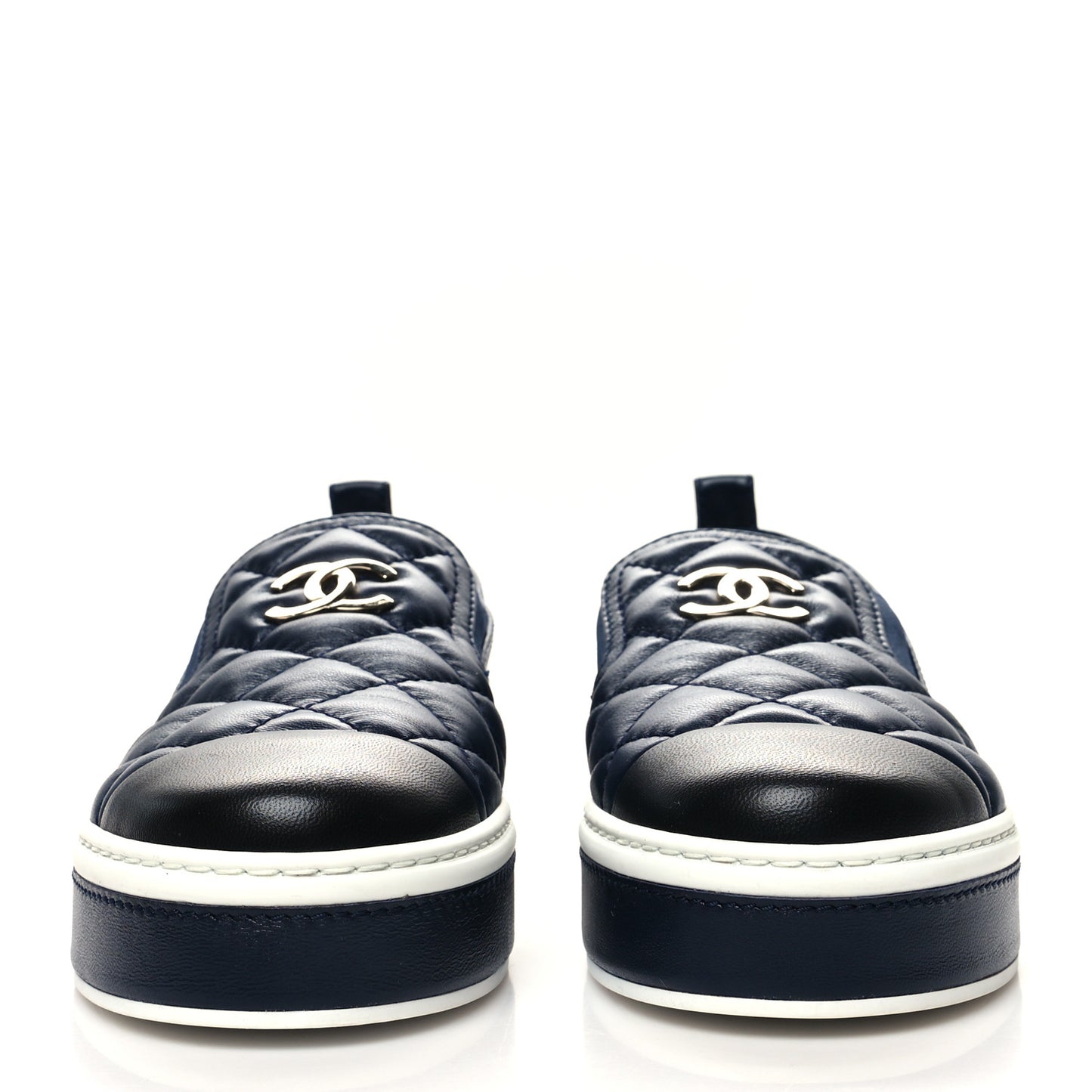 Lambskin Quilted Womens CC Stroll Sneakers 37 Dark Blue Black