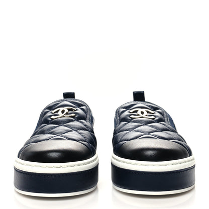 Chanel Lambskin Quilted Womens CC Stroll Sneakers 37 Dark Blue Black 2 of 8