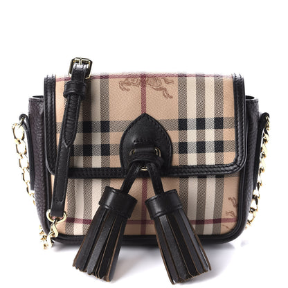 Burberry Haymarket Check Mini Tassel Crossbody Bag Chocolate 1 of 11