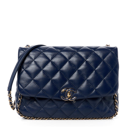 Chanel Lambskin Enamel Quilted Chain Frame Flap Navy 1 of 11