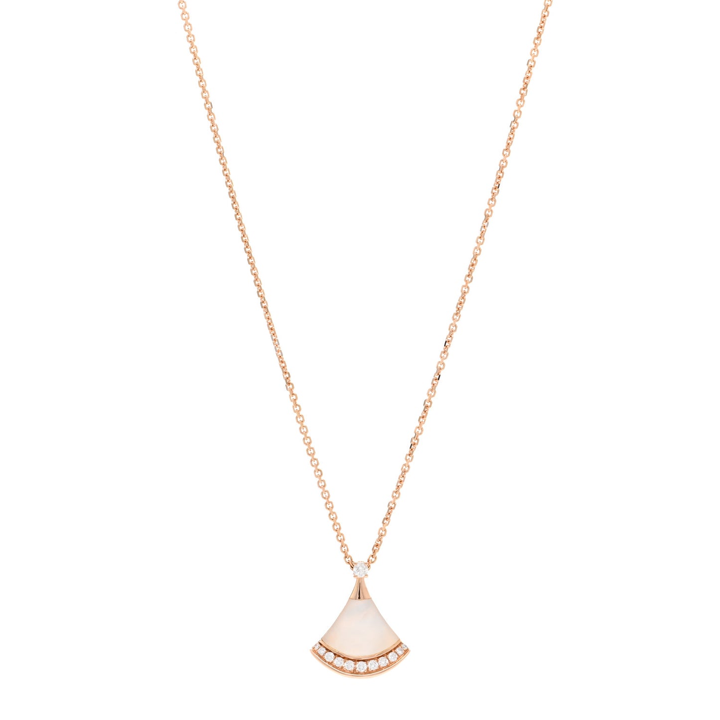 18K Rose Gold Diamond Mother of Pearl Divas' Dream Pave Pendant Necklace