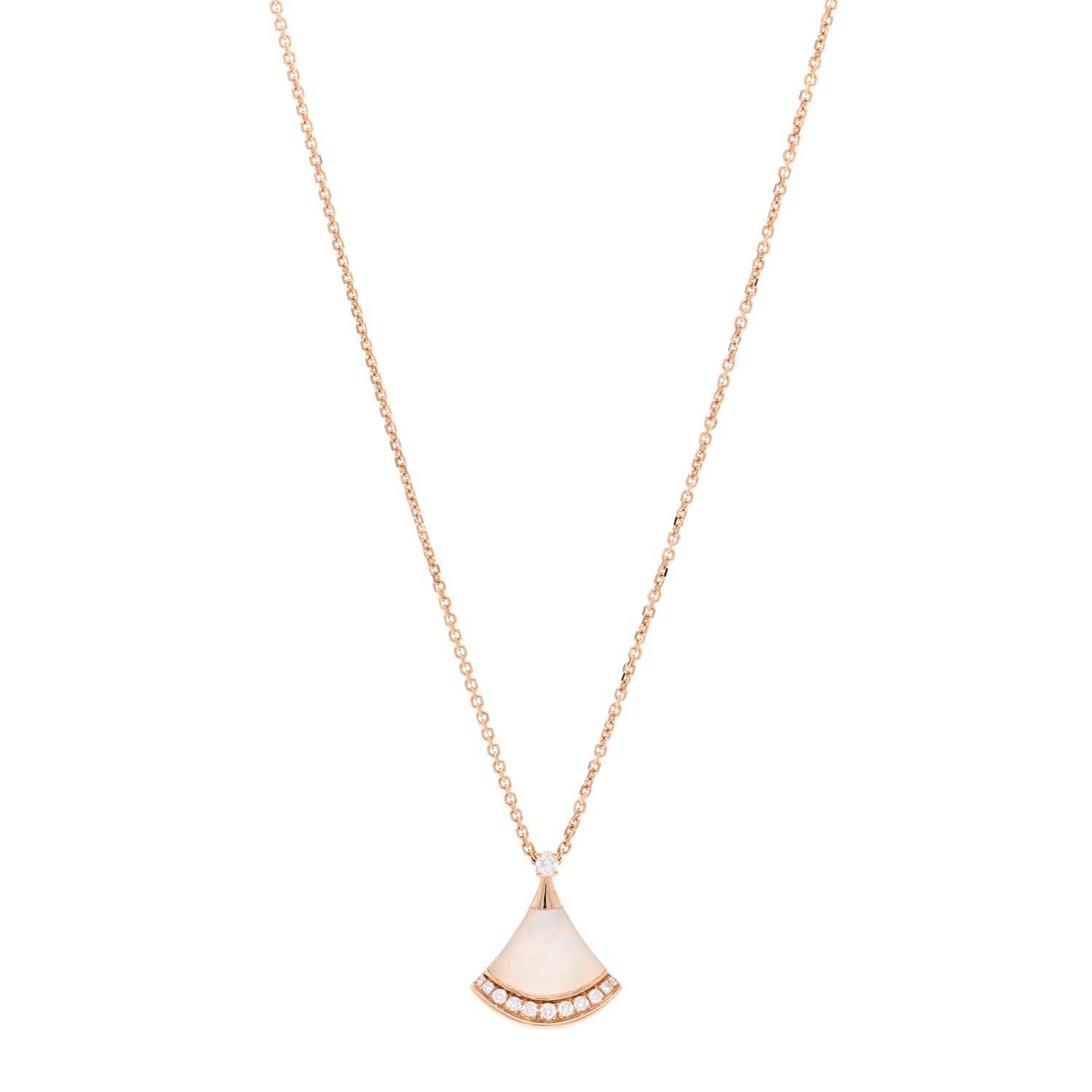 Bulgari 18K Rose Gold Diamond Mother of Pearl Divas' Dream Pave Pendant Necklace 1 of 5