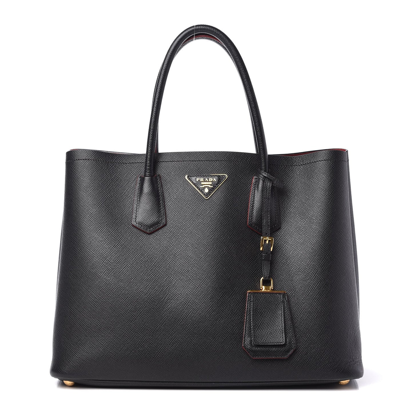 Saffiano Cuir Medium Double Bag Black Fuoco