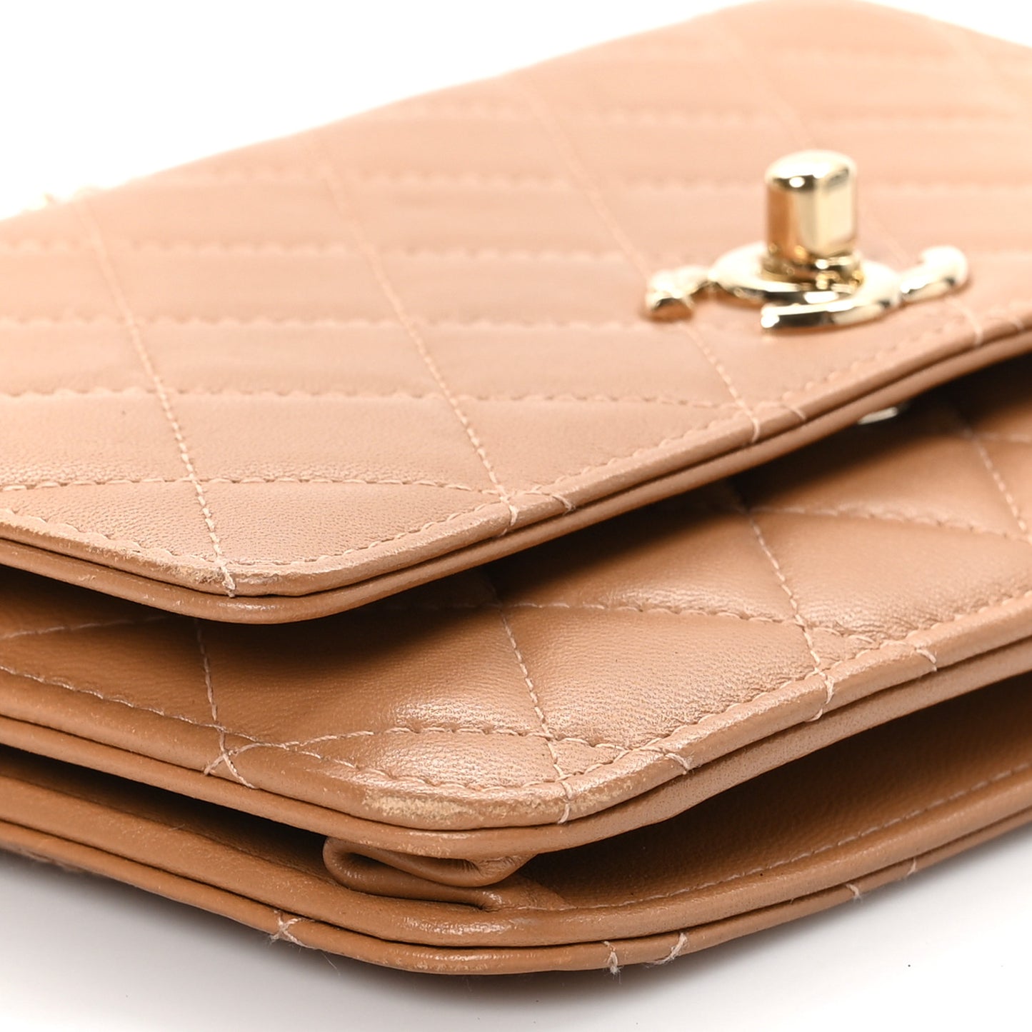 Lambskin Quilted Trendy CC Wallet On Chain WOC Camel