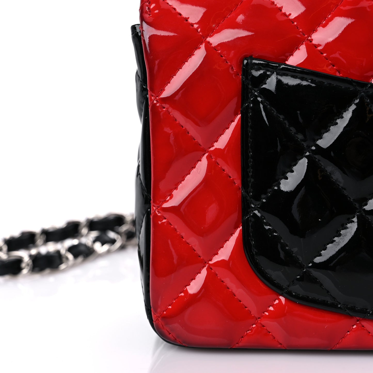 Patent Calfskin Quilted Bi-Color Mini Rectangular Flap Red Black