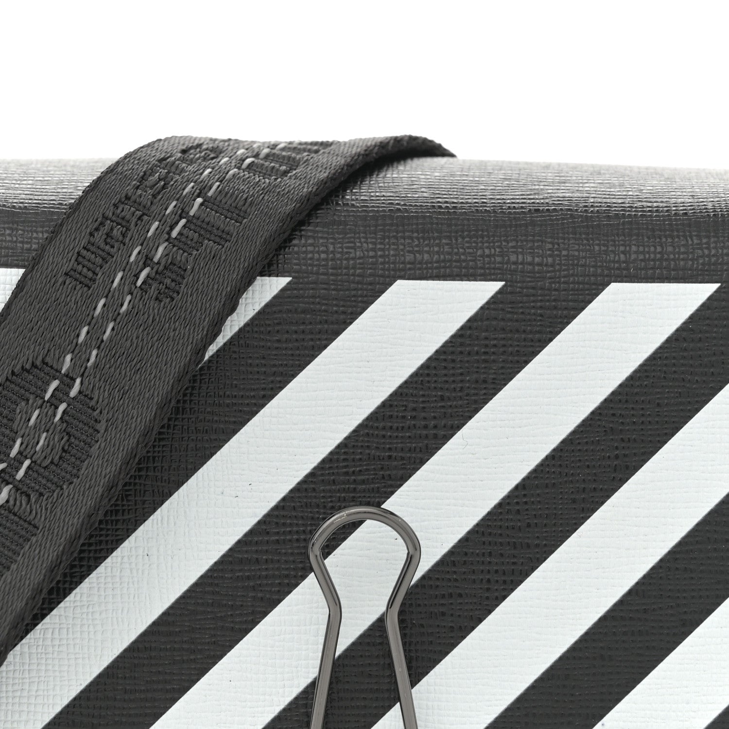Off-White Saffiano Striped Baby Diag Binder Clip Bag Black White 7 of 12