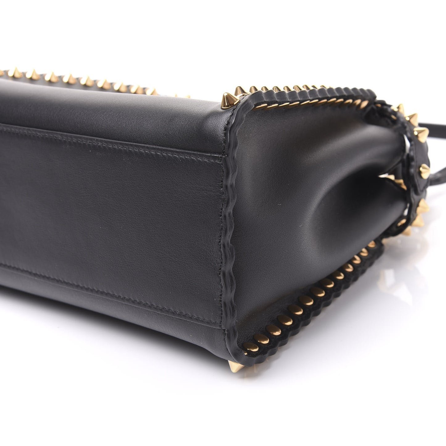 Vitello Seta Shiny Nappa Scalloped Studded Mini Peekaboo Iconic Satchel Black