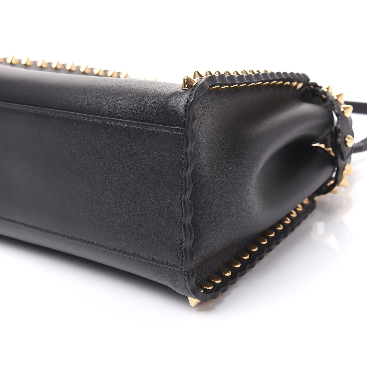 Fendi Vitello Seta Shiny Nappa Scalloped Studded Mini Peekaboo Iconic Satchel Black 7 of 8