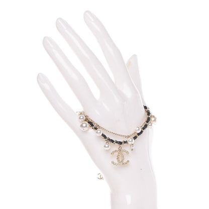 Chanel Lambskin Pearl Crystal Chain CC Bracelet Black Gold 2 of 5