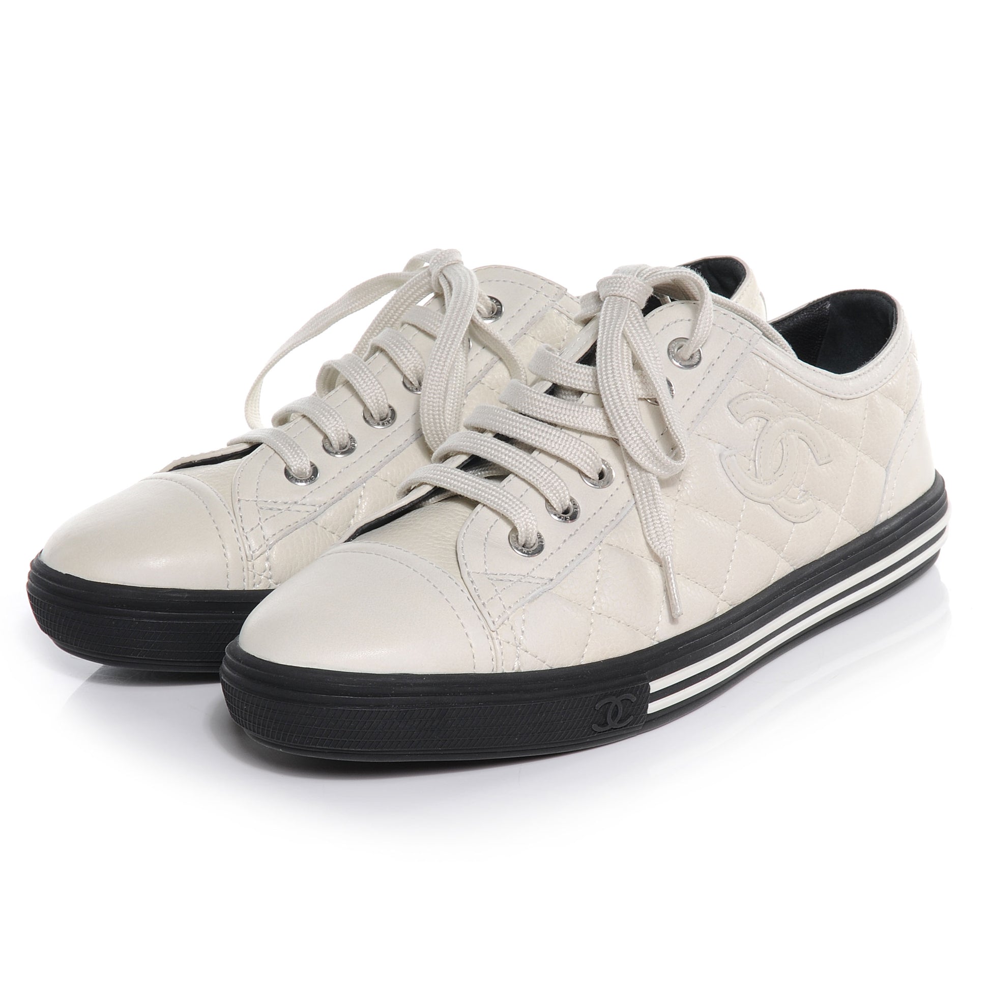 Chanel Caviar Quilted CC Sneakers 36 White 3 of 6