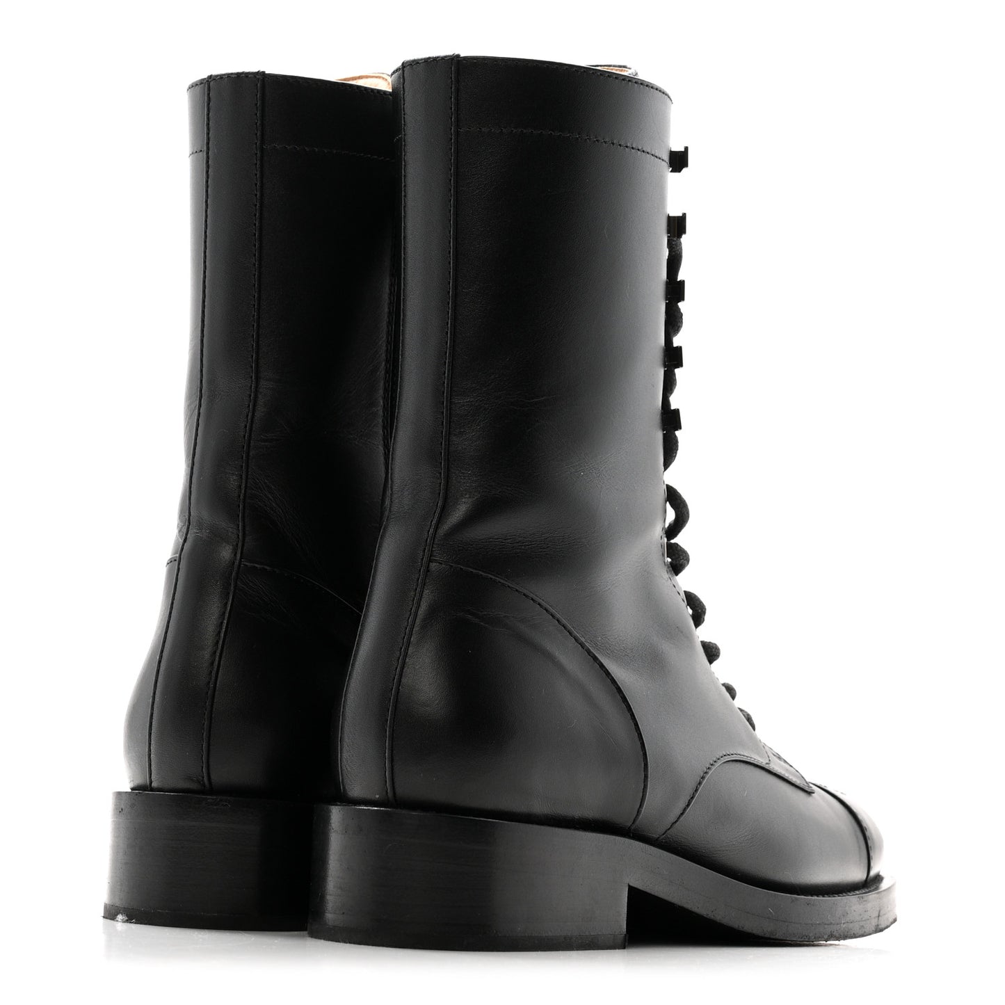 Calfskin Cap Toe Lace Up Combat Boots 38 Black