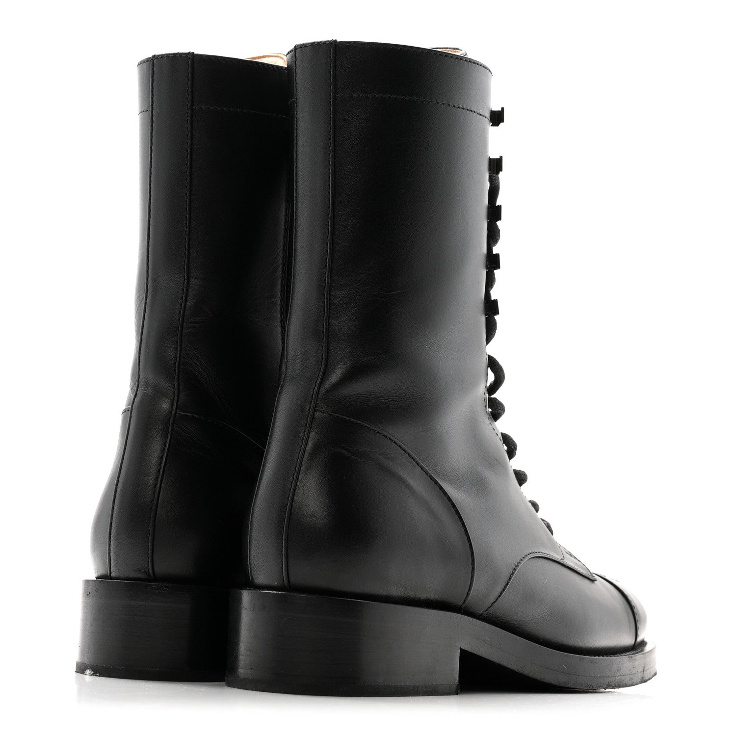 Chanel Calfskin Cap Toe Lace Up Combat Boots 38 Black 11 of 26