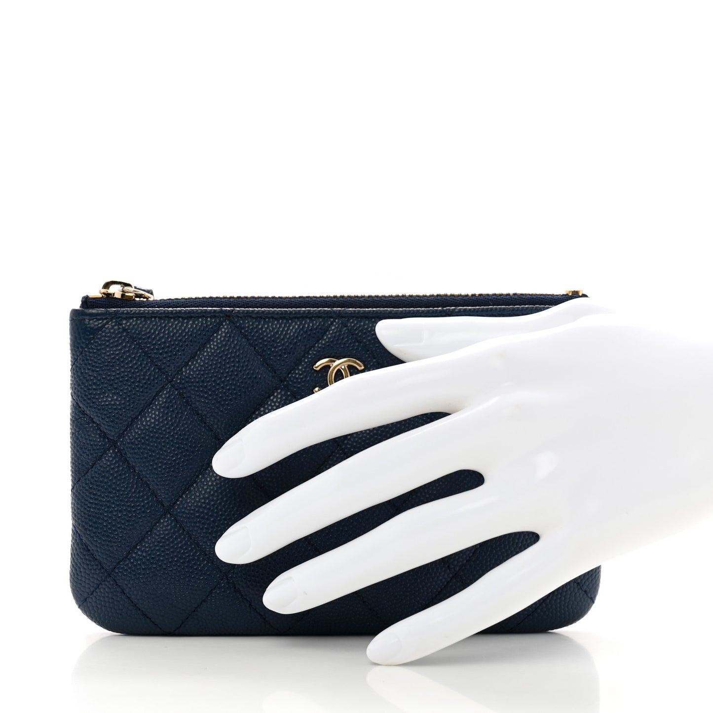 Caviar Quilted Small Cosmetic Case Navy Blue