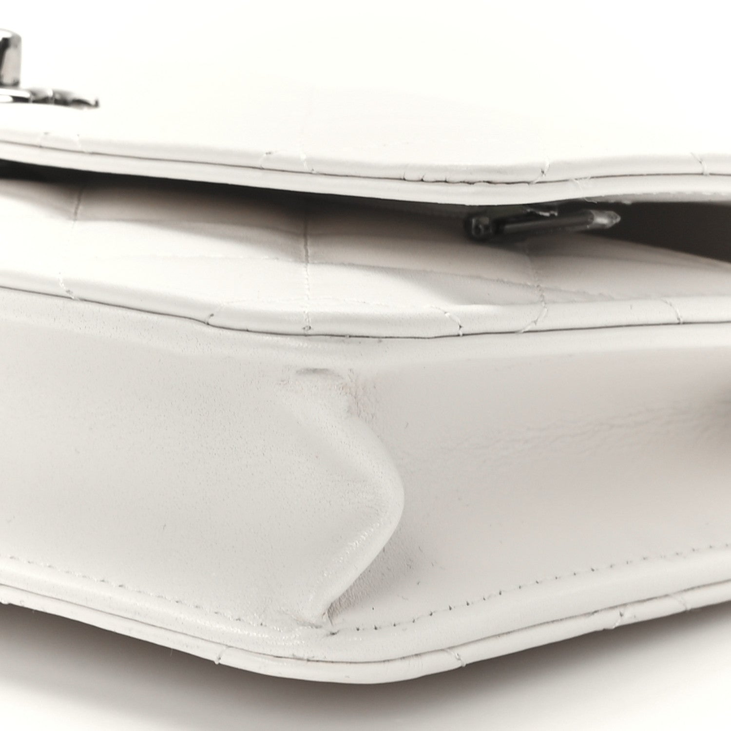 Chanel Shiny Crumpled Calfskin Strass Quilted Top Handle Clutch With Chain White 10 of 11