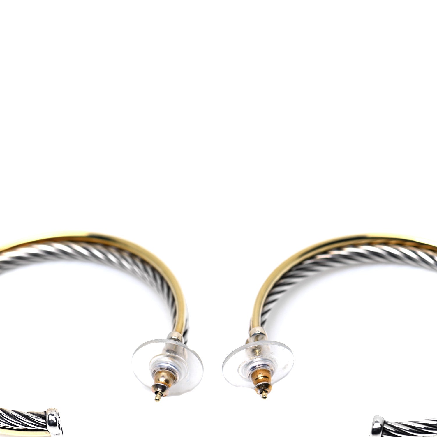 David Yurman Sterling Silver 18K Yellow Gold 44mm Extra Large Crossover Cable Hoop Earrings 3 of 4