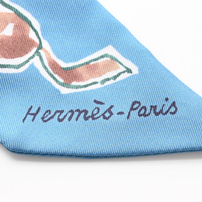 Hermes Silk Chevaux En Liberte Twilly Bleu Glacier Beige 2 of 5