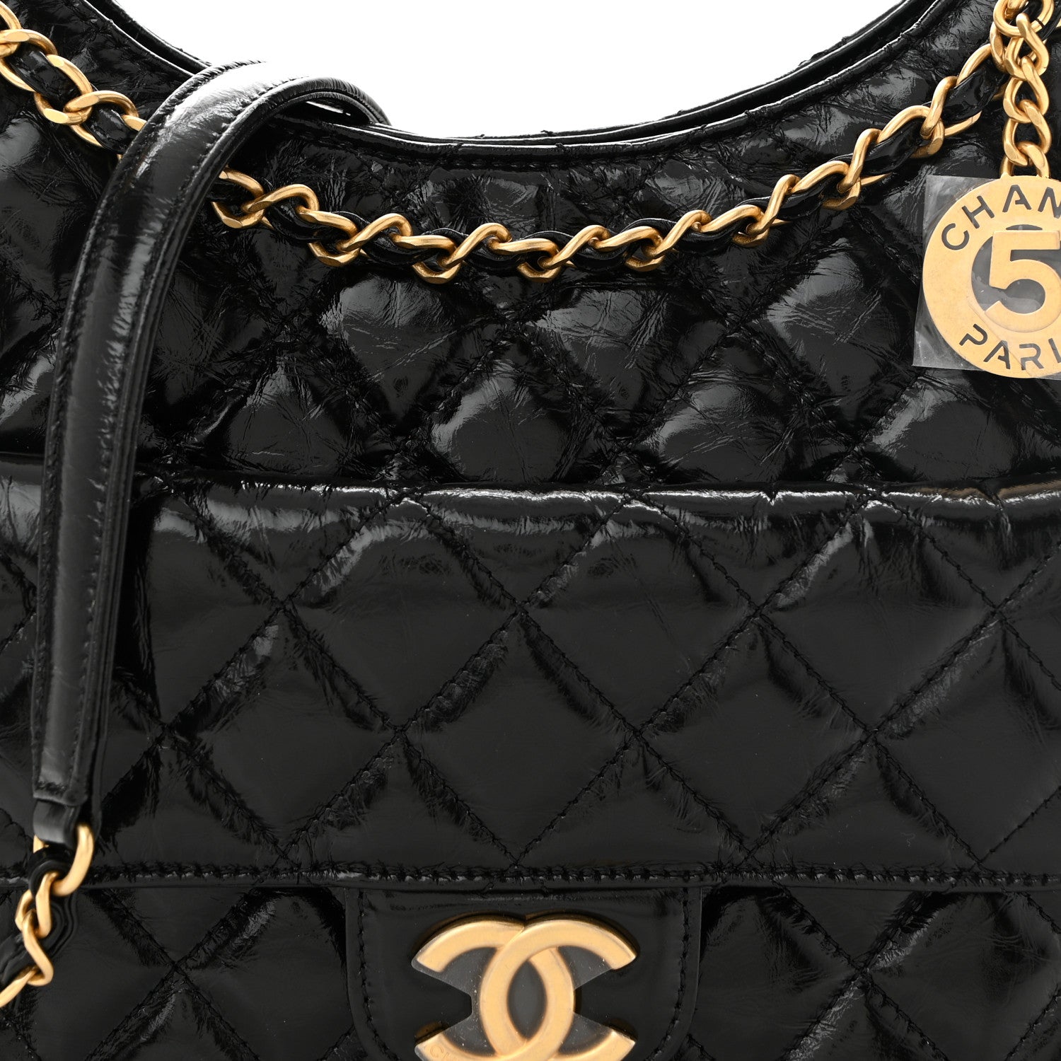 Chanel Shiny Crumpled Calfskin Quilted Wavy CC Hobo Black 8 of 11