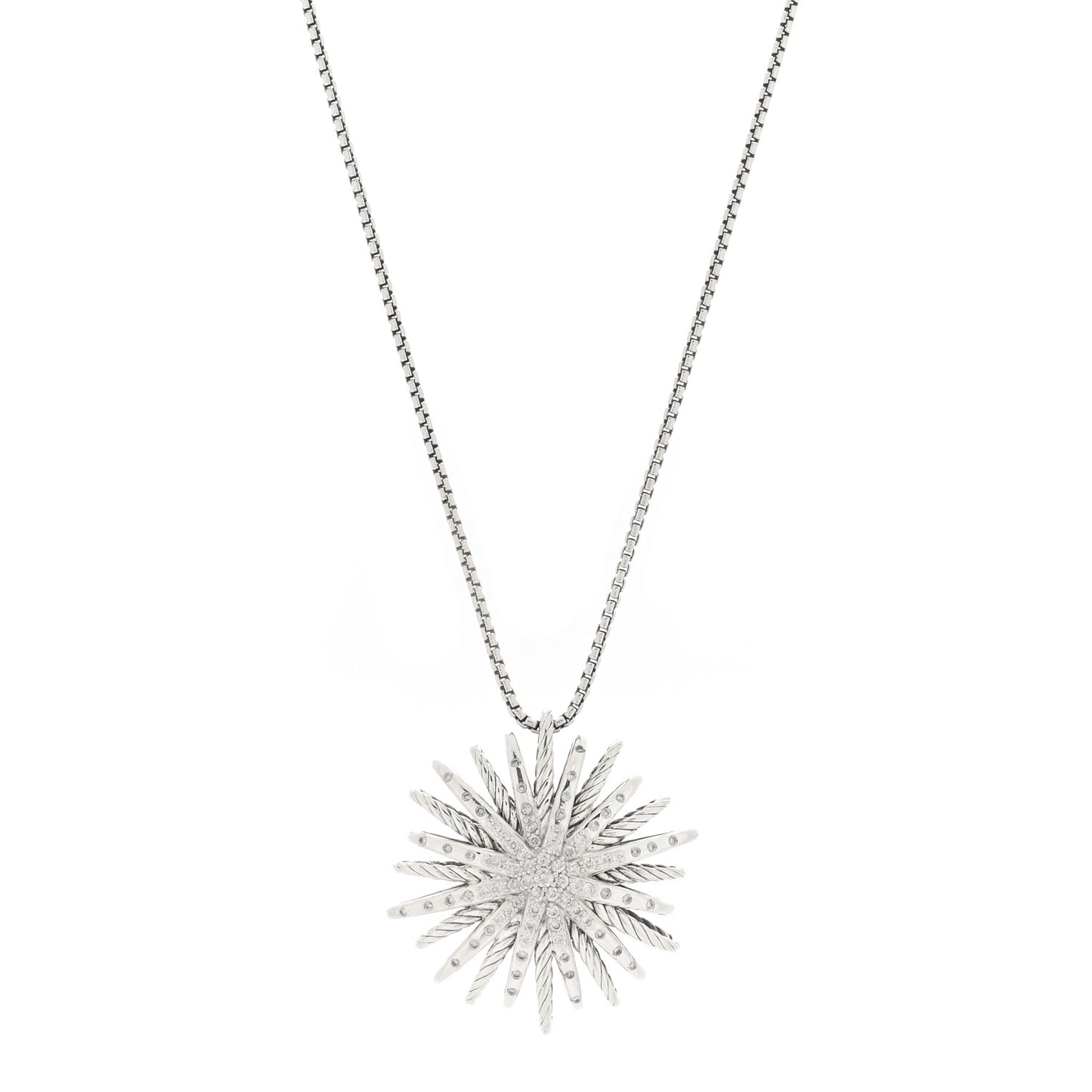 Sterling Silver Diamond Large Starburst Pendant Necklace