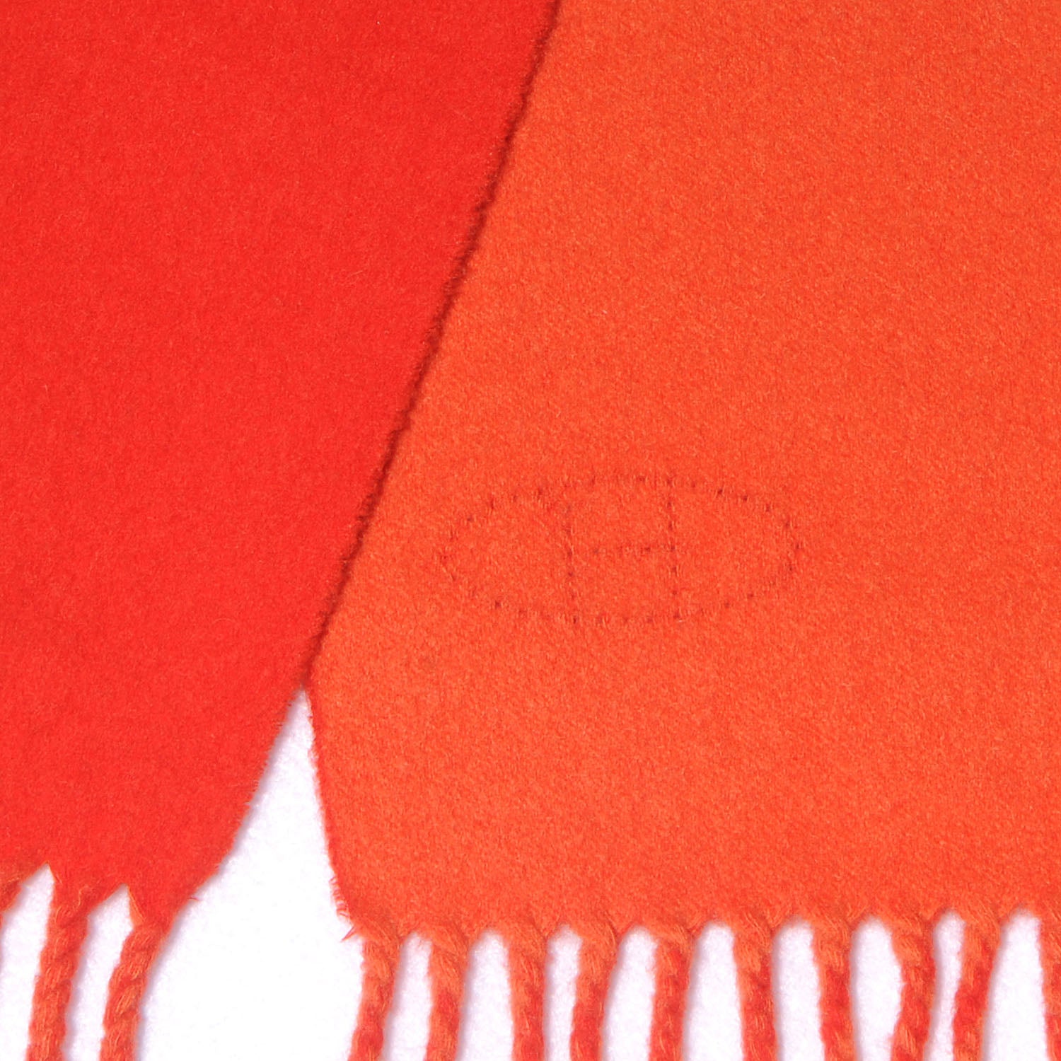 Hermes Cashmere Reversible Evelyne Scarf Rouge Pavot and Capucine 3 of 5