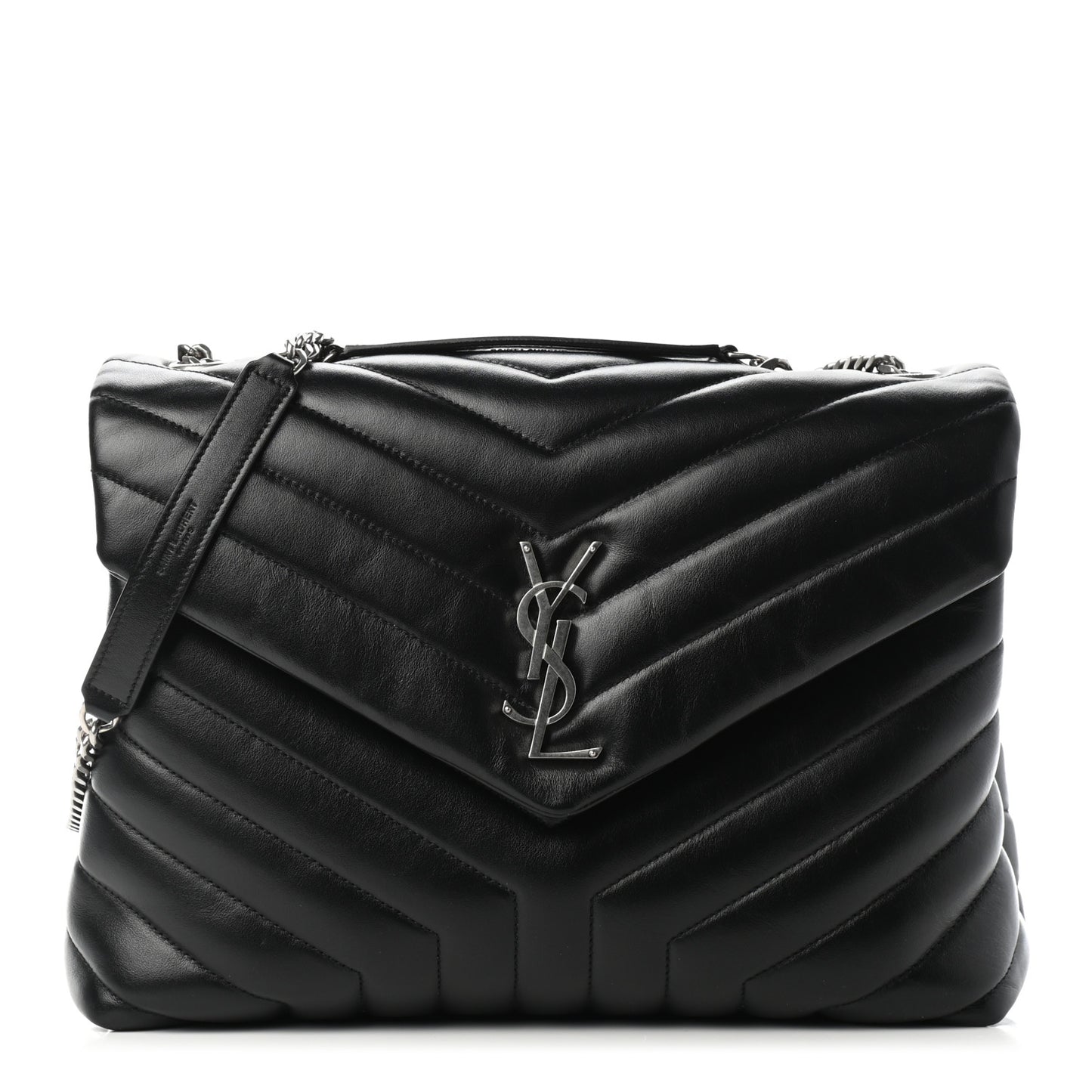 Calfskin Y Quilted Monogram Medium Loulou Chain Satchel Black