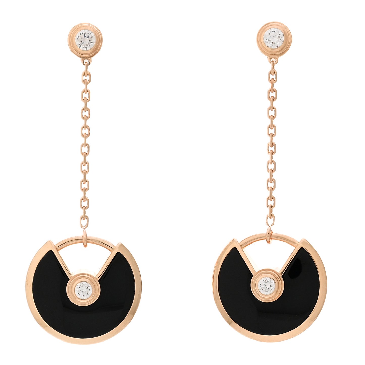 18K Pink Gold Diamond Black Onyx Amulette de Cartier Drop Earrings