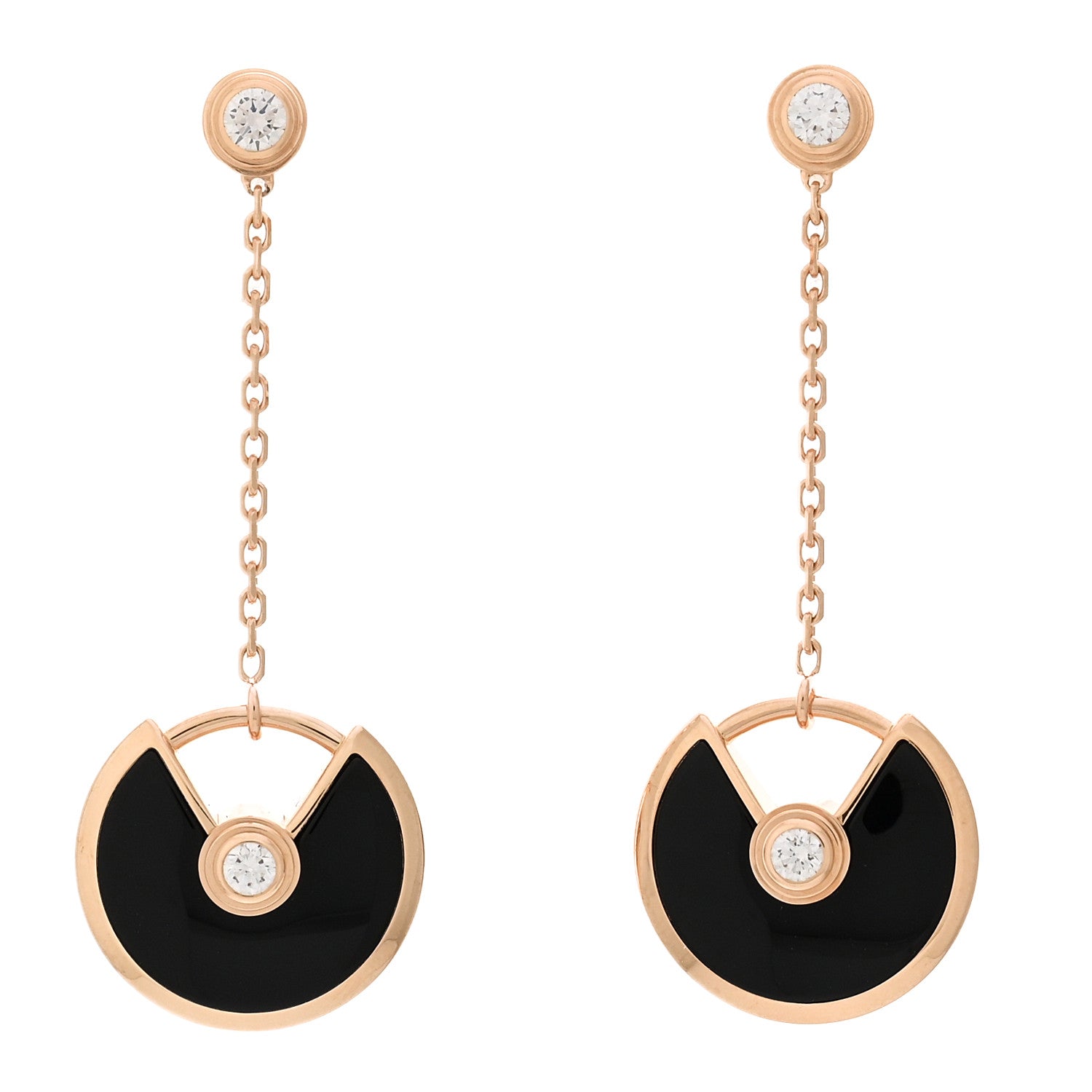 Cartier 18K Pink Gold Diamond Black Onyx Amulette de Cartier Drop Earrings 1 of 5