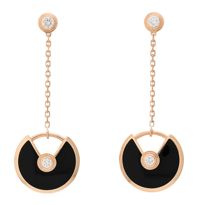 Cartier 18K Pink Gold Diamond Black Onyx Amulette de Cartier Drop Earrings 1 of 5