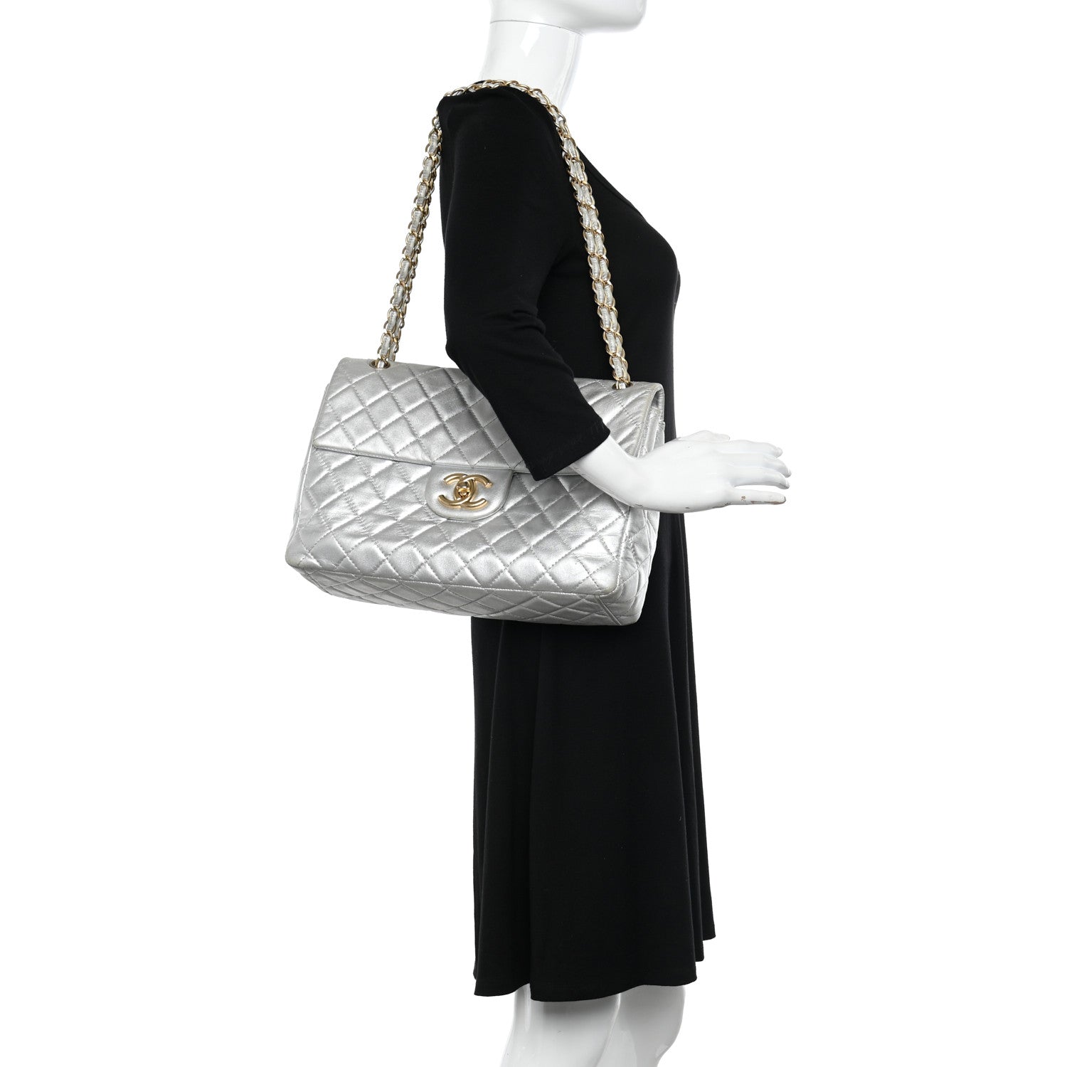 Chanel Metallic Lambskin Quilted Maxi Single Flap Silver 2 of 12