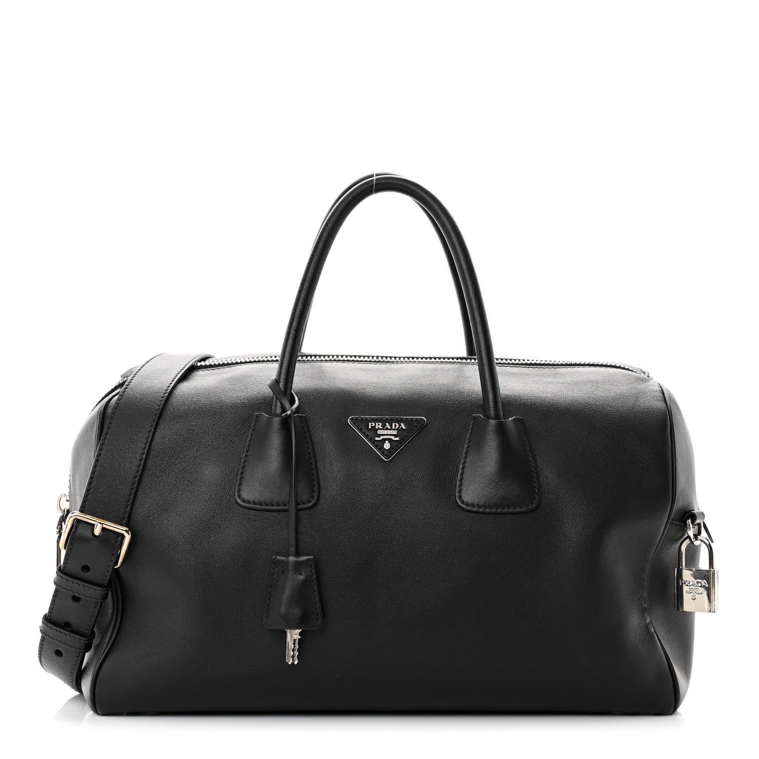 Prada Soft Calfskin Duffle Travel Bag Black 1 of 16