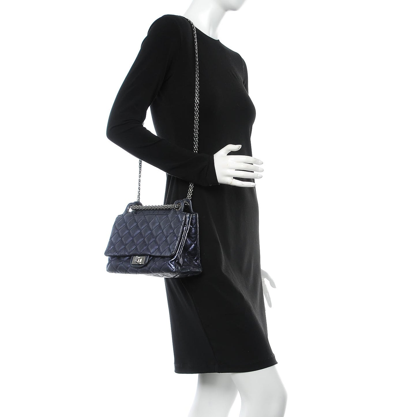 Metallic Aged Calfskin Quilted Reissue 2.55 Accordion Flap Blue