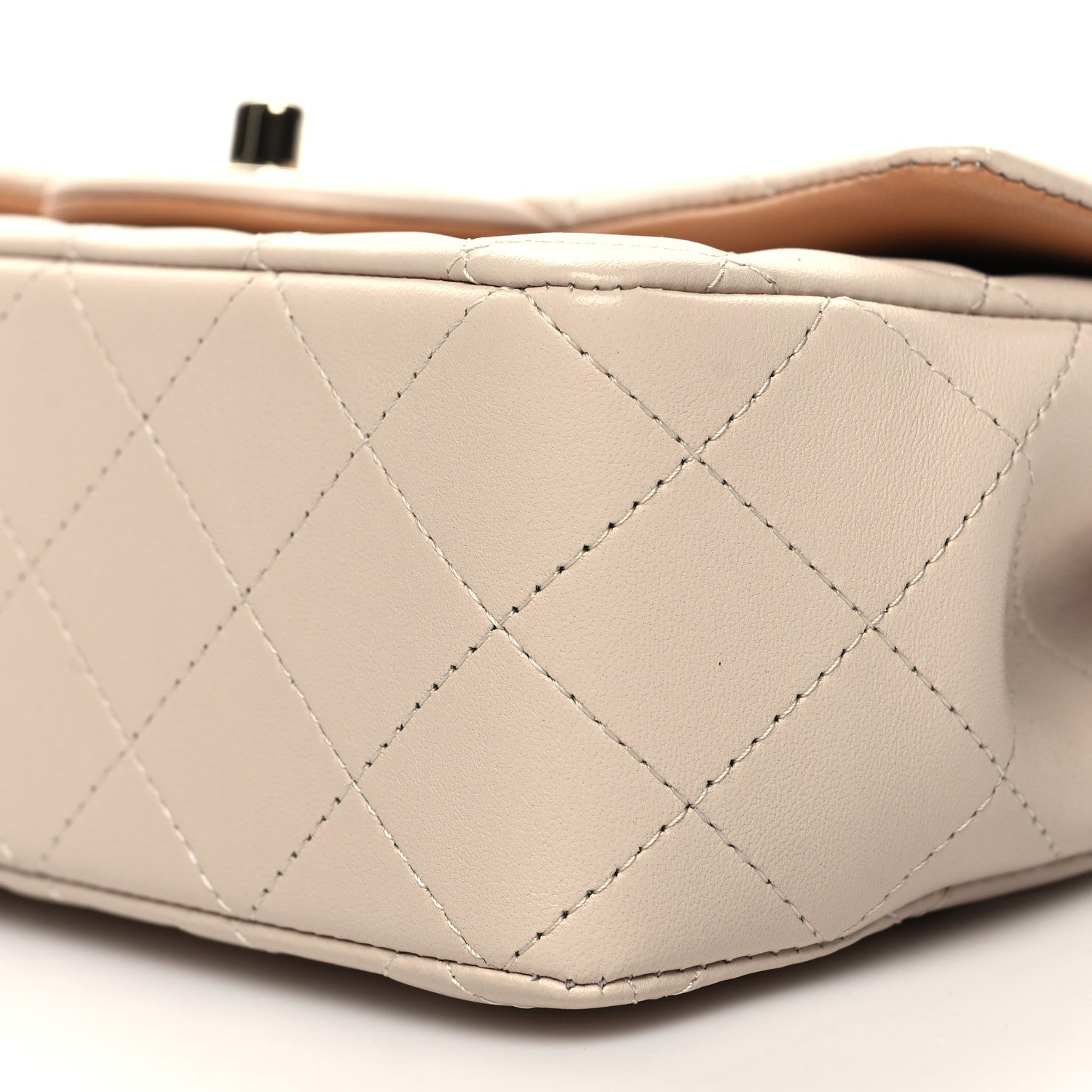 Chanel Lambskin Quilted Bi-Color Mini Top Handle Rectangular Flap Ecru Dark Beige 10 of 11