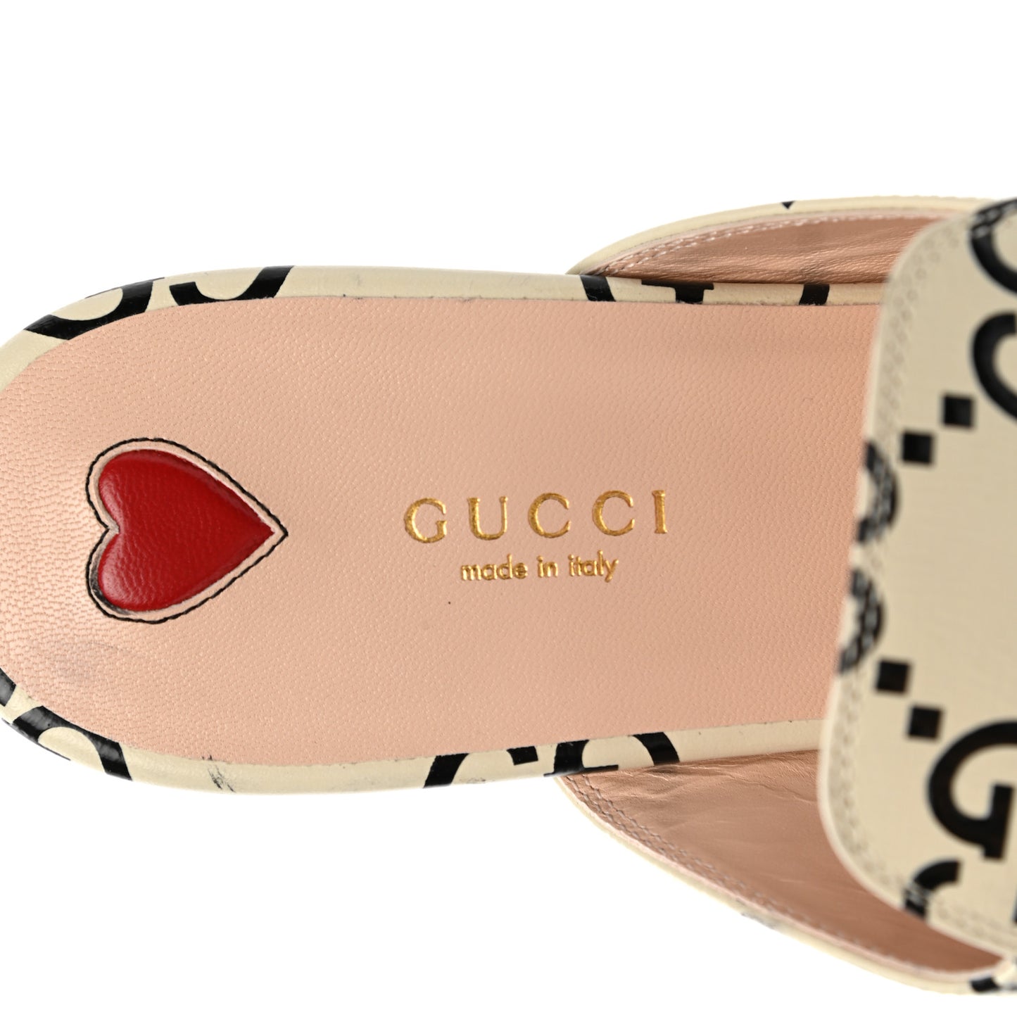 Azalea Calfskin GG Monogram Bi-Color Debossed Womens Princetown Slippers 40.5 Mystic White Black