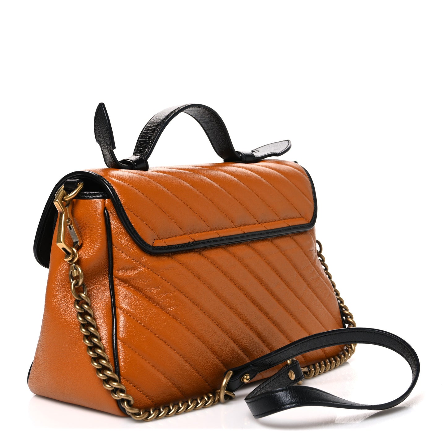 Azalea Calfskin Matelasse Diagonal Small Torchon GG Marmont Top Handle Shoulder Bag Cognac Black