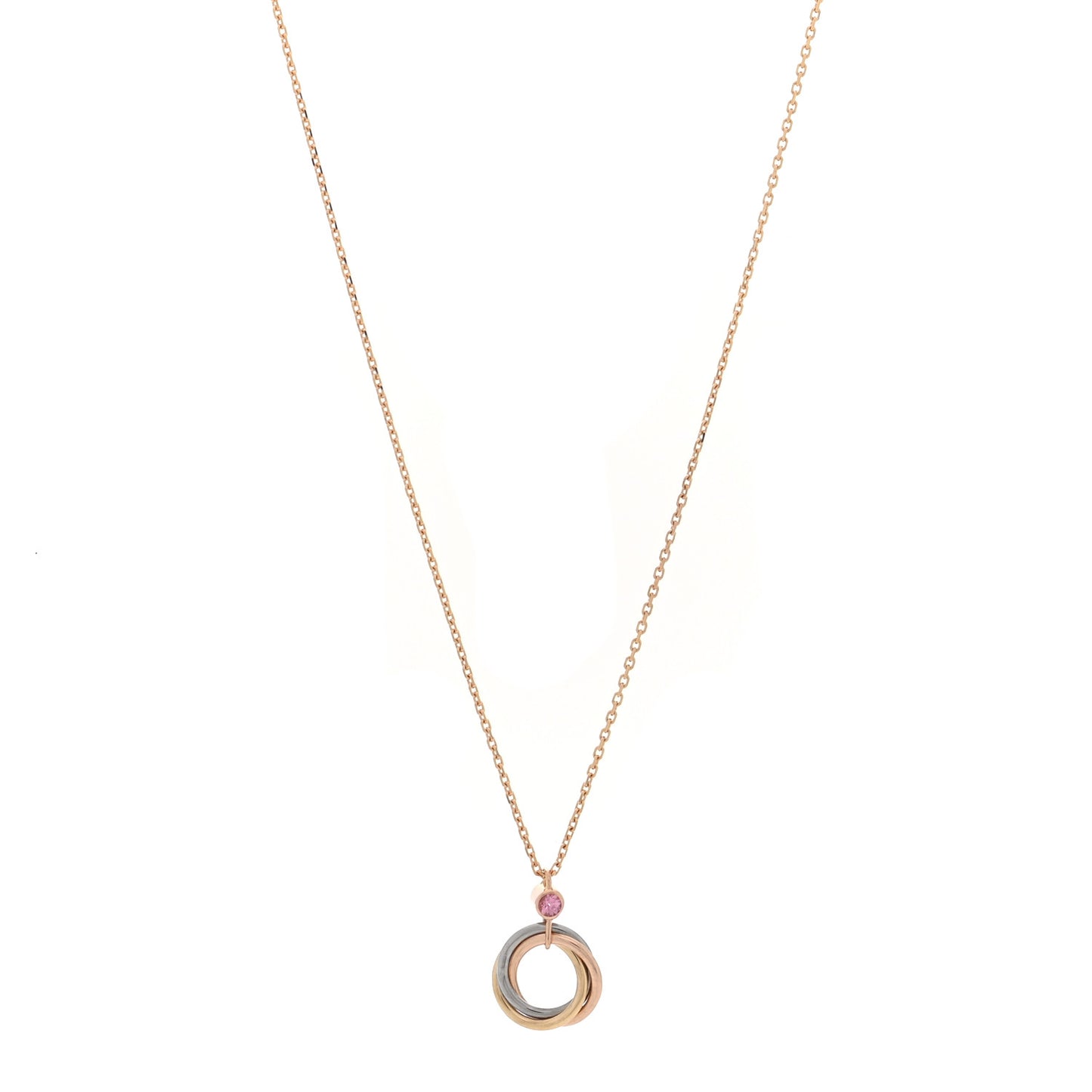 18K Pink Yellow White Gold Pink Spinel Trinity Pendant Necklace