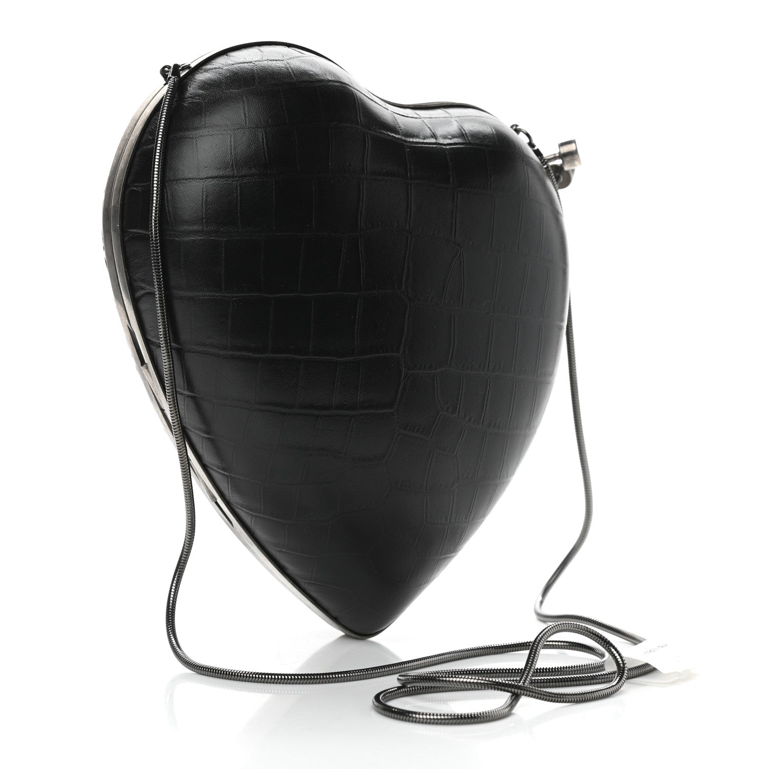 Saint Laurent Calfskin Crocodile Embossed Monogram Love Box Bag Black 3 of 10