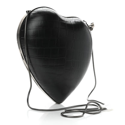 Saint Laurent Calfskin Crocodile Embossed Monogram Love Box Bag Black 3 of 10