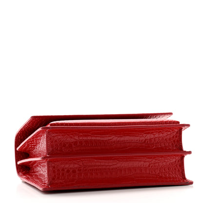 Saint Laurent Calfskin Crocodile Embossed Medium Monogram Sunset Rouge Eros 4 of 11