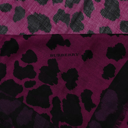 Burberry Wool Silk Cashmere London Animal Print Square Scarf Magenta 7 of 12