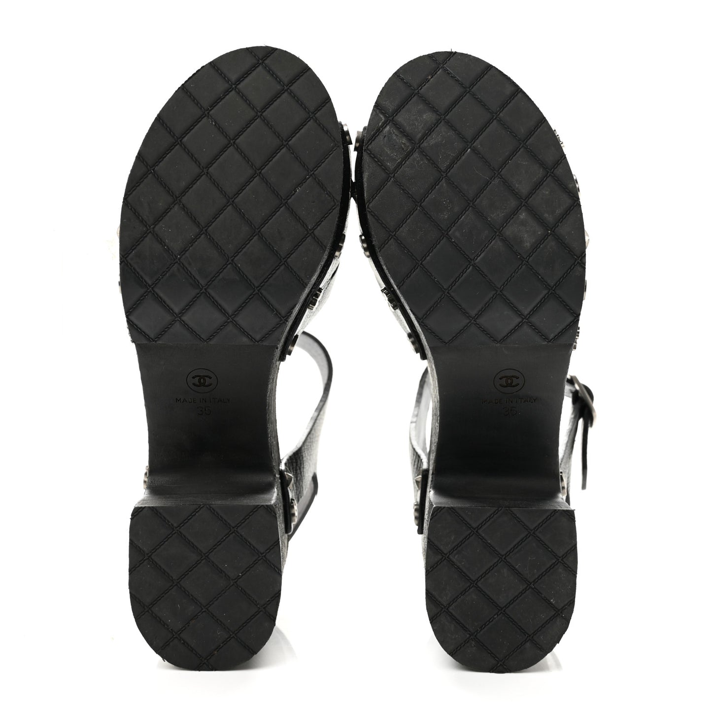 Goatskin Studded Platform Sandals 35 Black