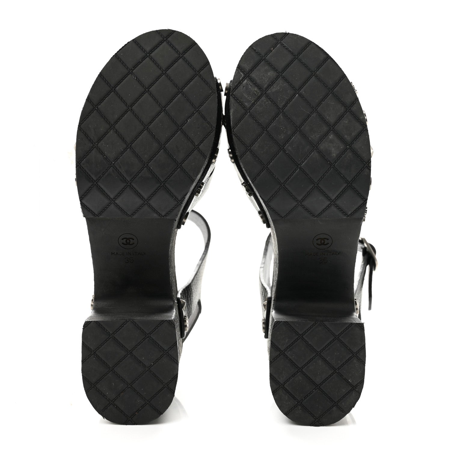 Chanel Goatskin Studded Platform Sandals 35 Black 6 of 10