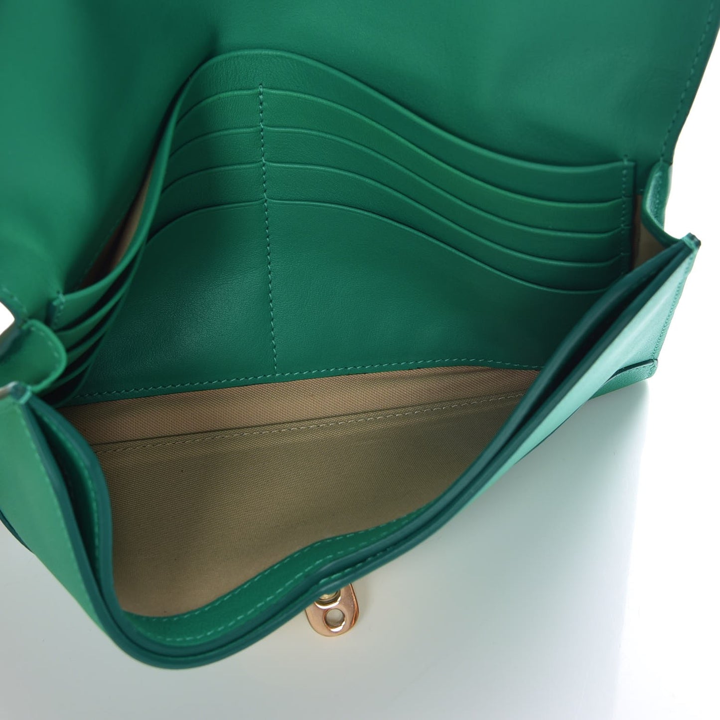 Silky Classic Calfskin Envelope Long Wallet Jungle Green