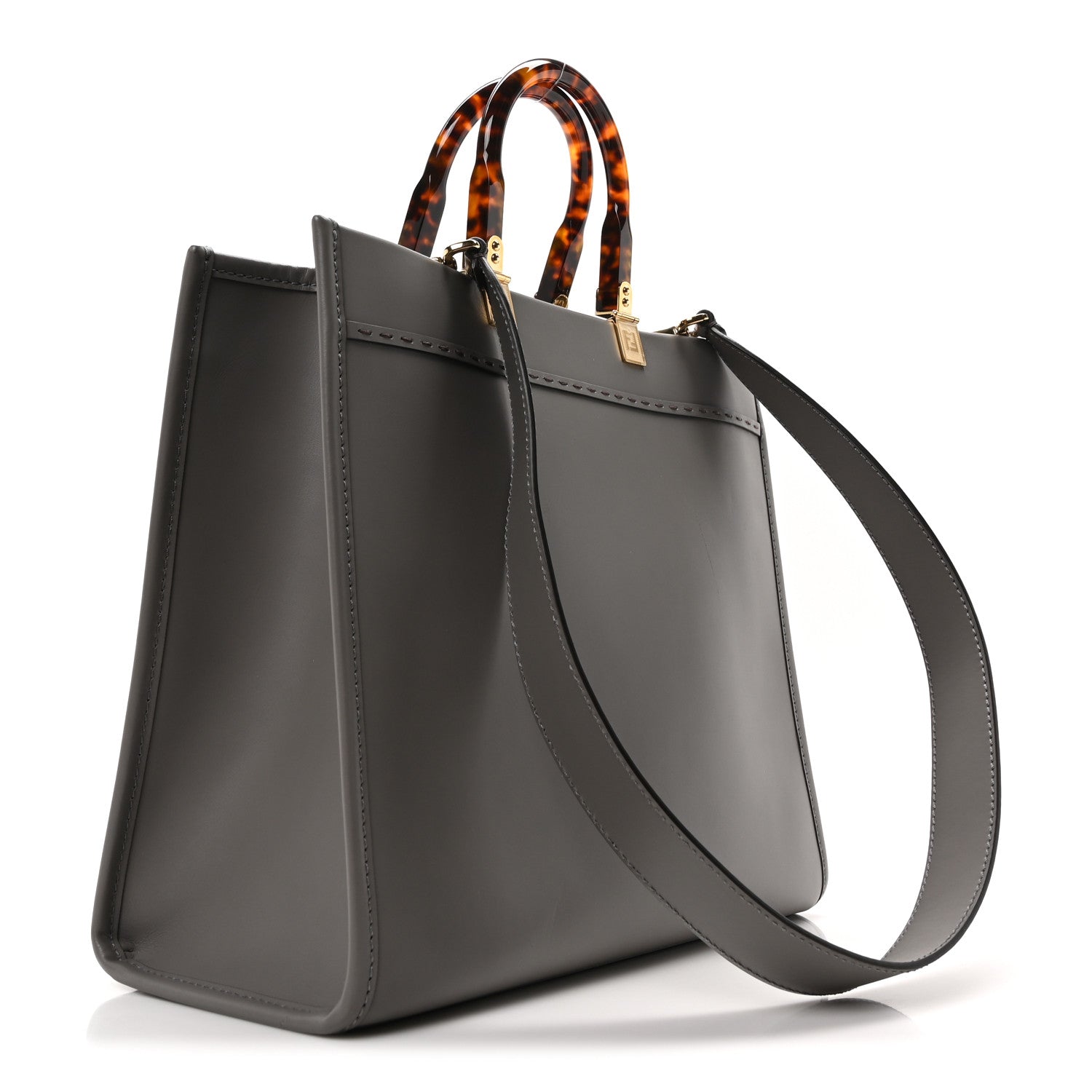 Fendi Vitello King Plexiglass Logo Embossed Medium Fendi Sunshine Shopper Tote Moon 3 of 9